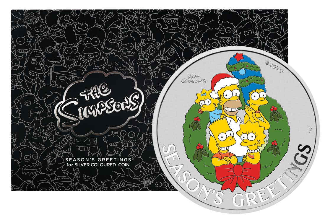 The Simpsons Season’s Greetings 2022 1oz Silver Coloured Coin In Card