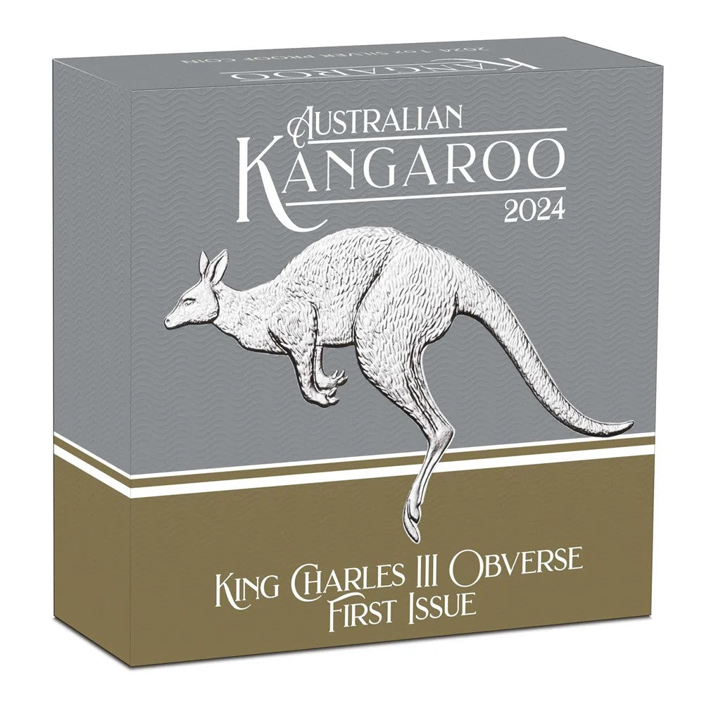 Perth Mint Australian Kangaroo King Charles III Obverse First Issue 2024 1 oz Silver Proof Coin