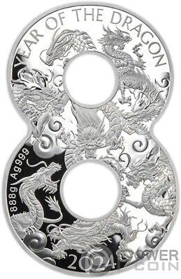 2024 Fiji Lucky 8 - Dragon 888g .999 Silver Shape Coin
