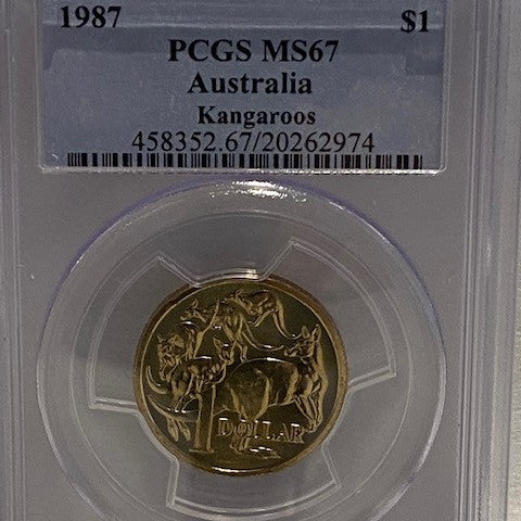1987 Australian $1 PCGS MS67 Mob of Roos ex Mint set