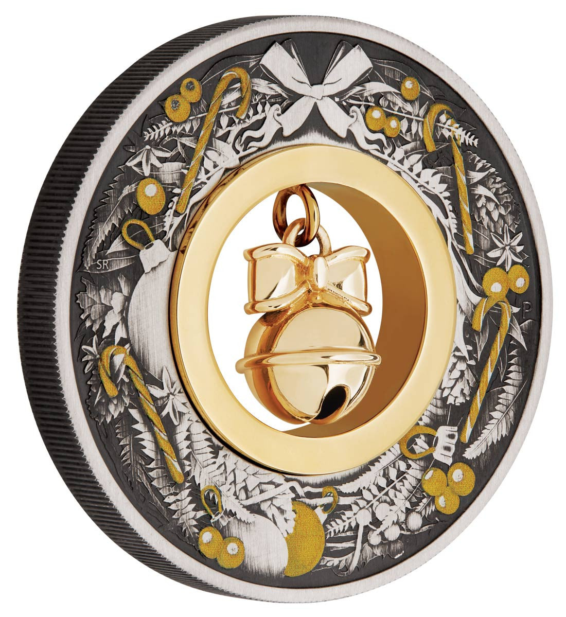 Christmas Jingle Bell 2022 2oz Silver Antiqued Coloured Coin