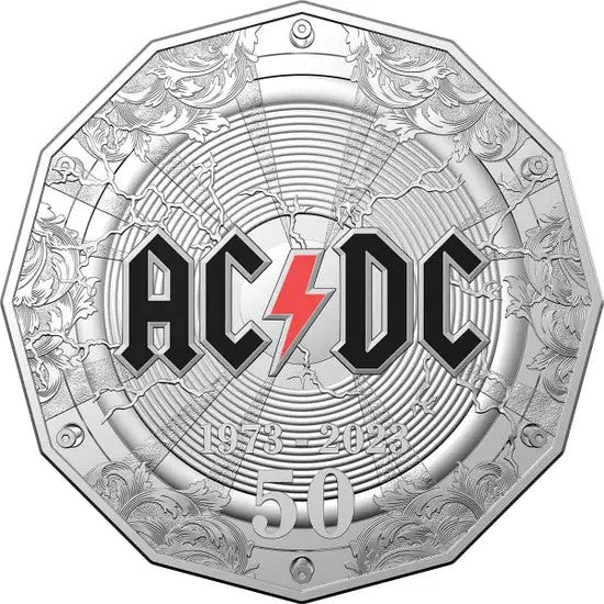 Royal Australian Mint AC/DC 2023 50c 50th Anniversary Colour Cu-Ni Uncirculated Coin