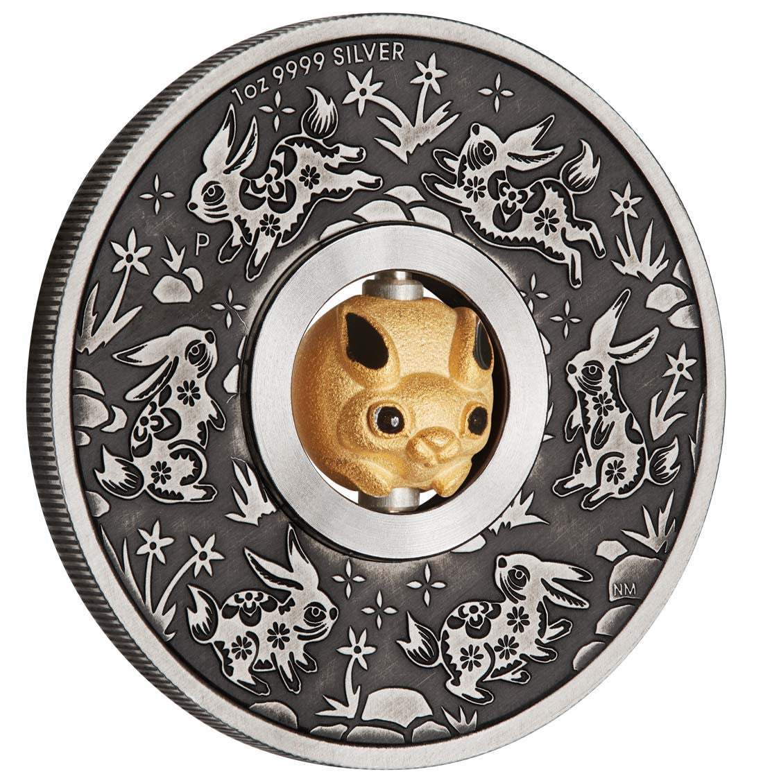 YEAR OF THE RABBIT ROTATING CHARM 2023 1oz SILVER ANTIQUED COIN