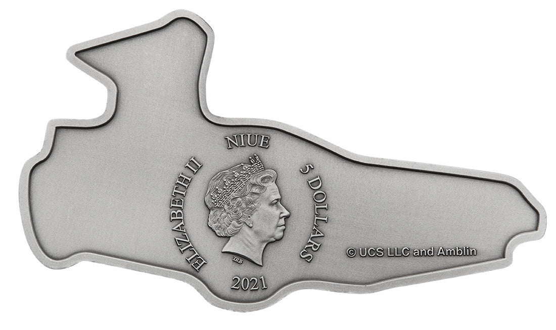 2021 Back to the Future DeLorean Time Machine Shaped 2oz Antiqued Silver Coin