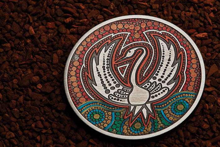 2022 2oz Silver Antiqued Coloured Coin - Black Swan Maali