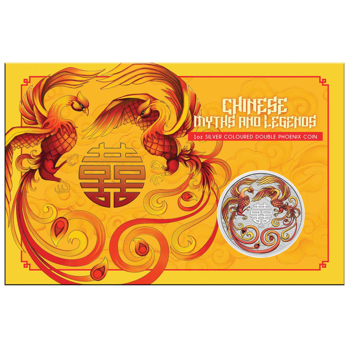 Chinese Myths and Legends Double Phoenix 2025 1oz Silver Fire Coloured ...
