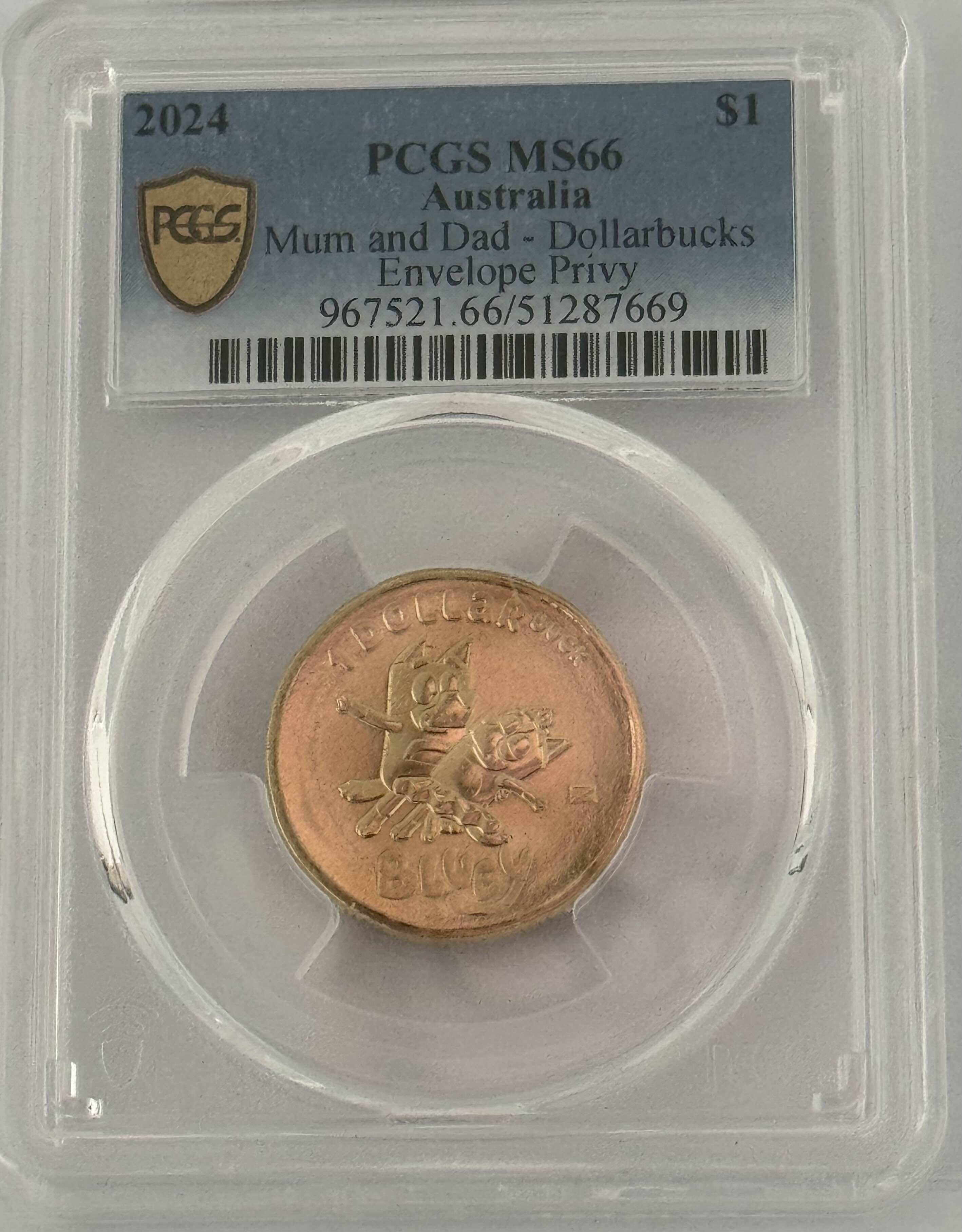 Royal Australian Mint 2024 $1 Mum and Dad Envelope Privy PCGS MS66
