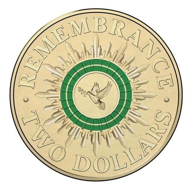 Royal Australian Mint 2014 Remembrance Day Green Dove Coloured UNC Coin in Card