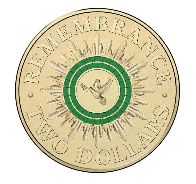 Royal Australian Mint 2014 Remembrance Day Green Dove Coloured Lightly Circulated Coin
