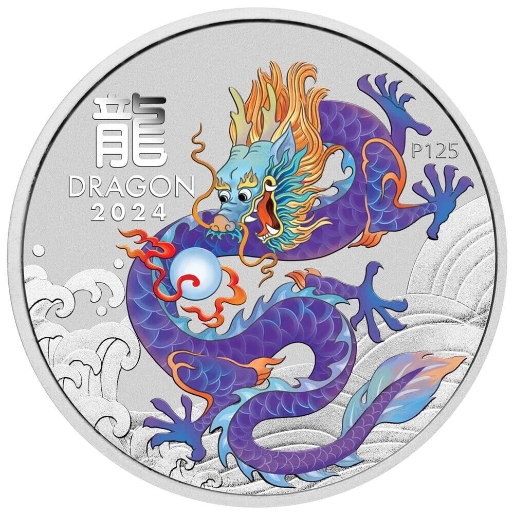Perth Mint Lunar Series III Year of the Dragon 2024 Purple Dragon 1oz Silver Coloured Bullion Coin
