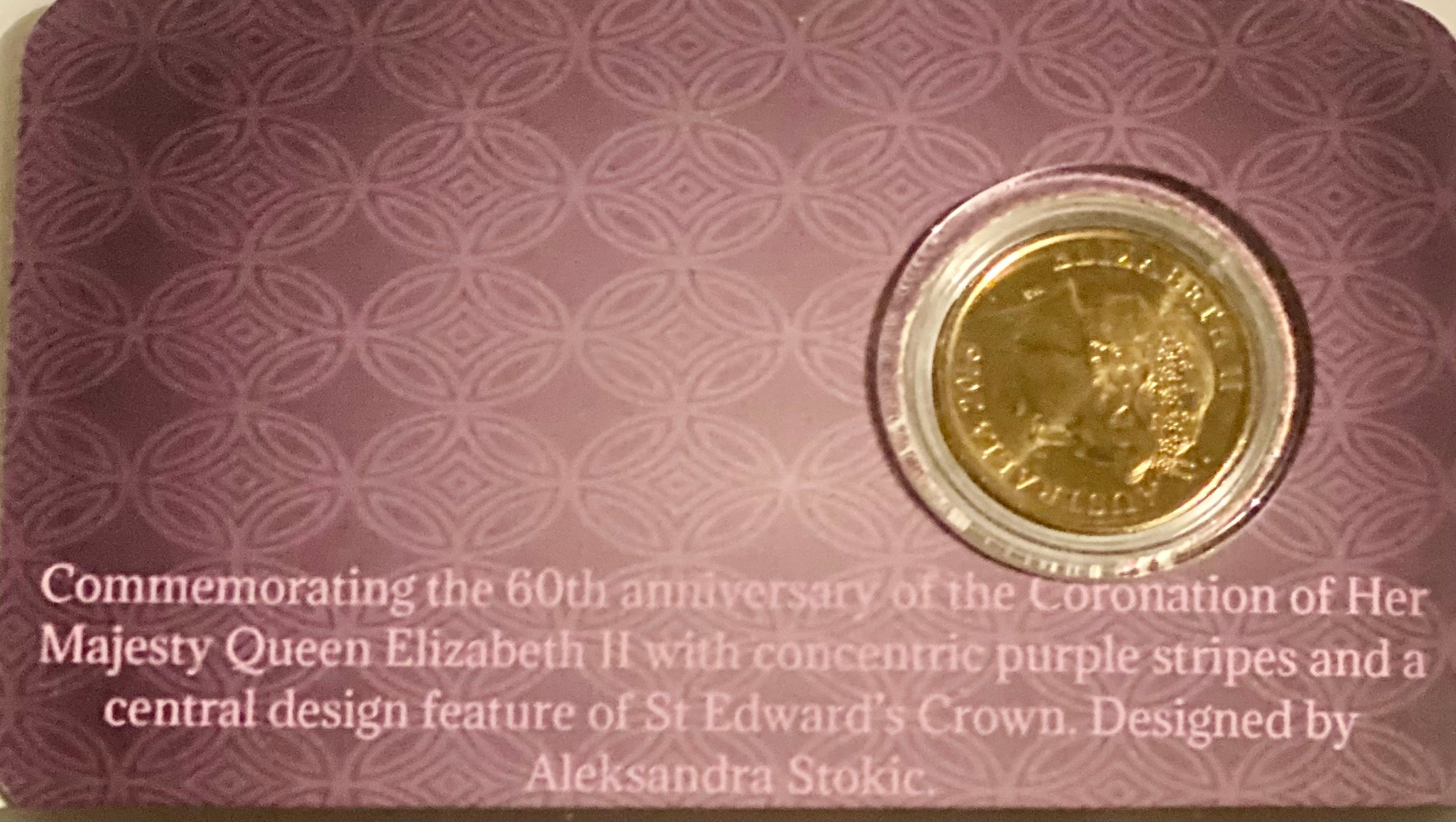 2013 60th Anniversary of Queens Coronation purple Coloured UNC Coin in Card