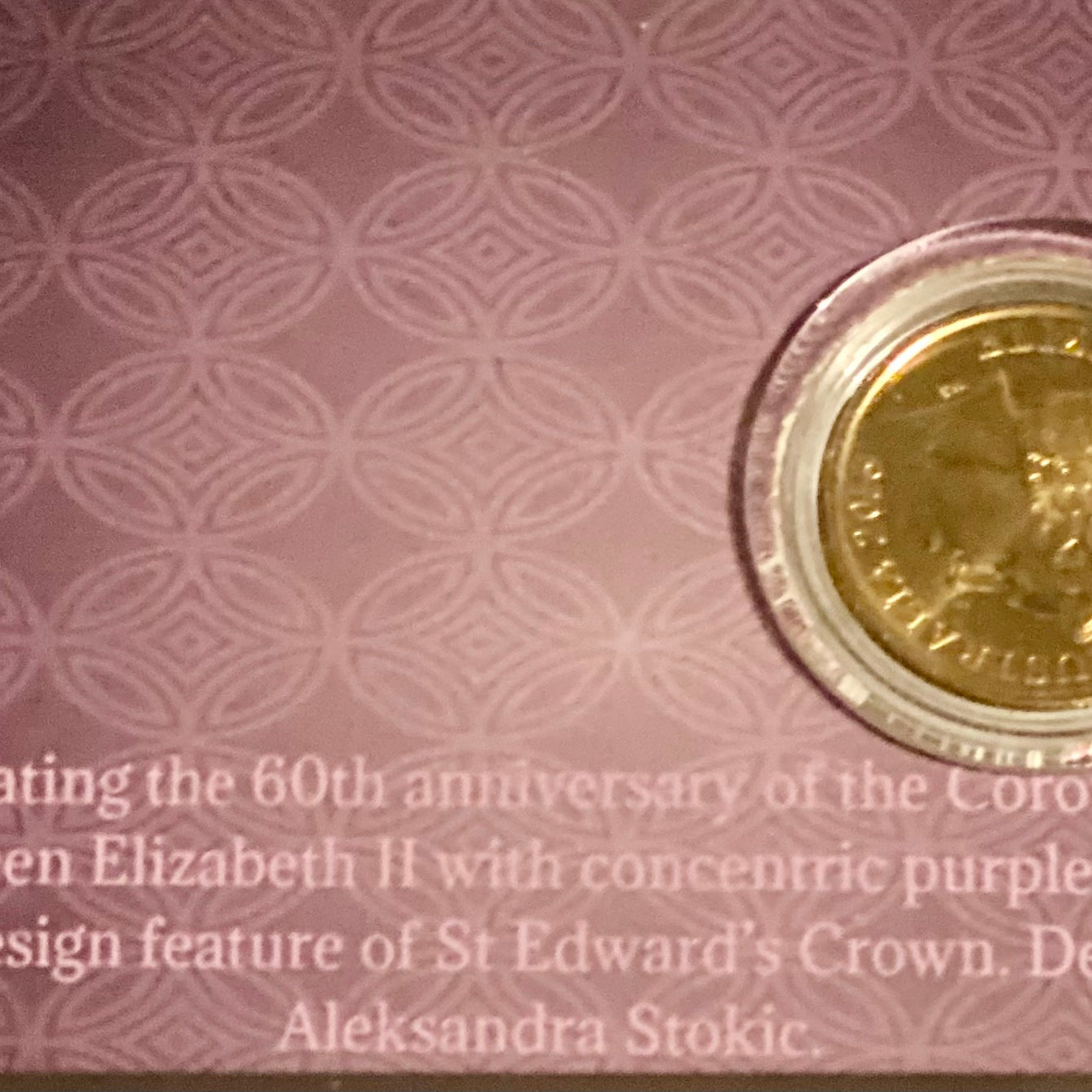 2013 60th Anniversary of Queens Coronation purple Coloured UNC Coin in Card