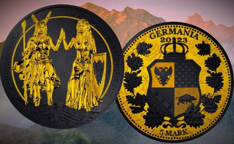 Germania Mint Galia and Germania 2023 Silver 1 oz Black Platinum Gold Gilded Coin