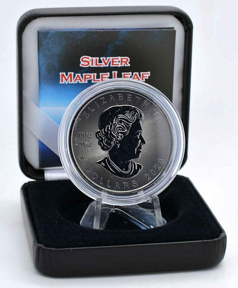 2023 $5 1 oz Antiqued Silver Canada Maple Leaf Black Holographic Edition Coin
