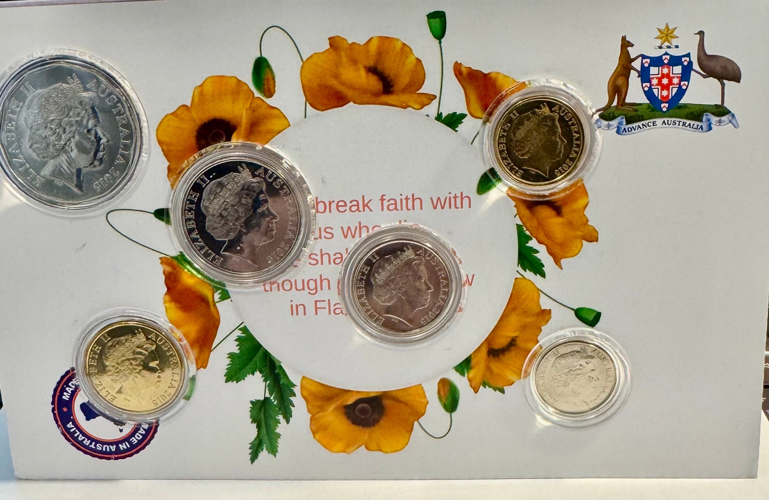 2015 $2 Flanders Field Coloured $2 6 Coin UNC Set