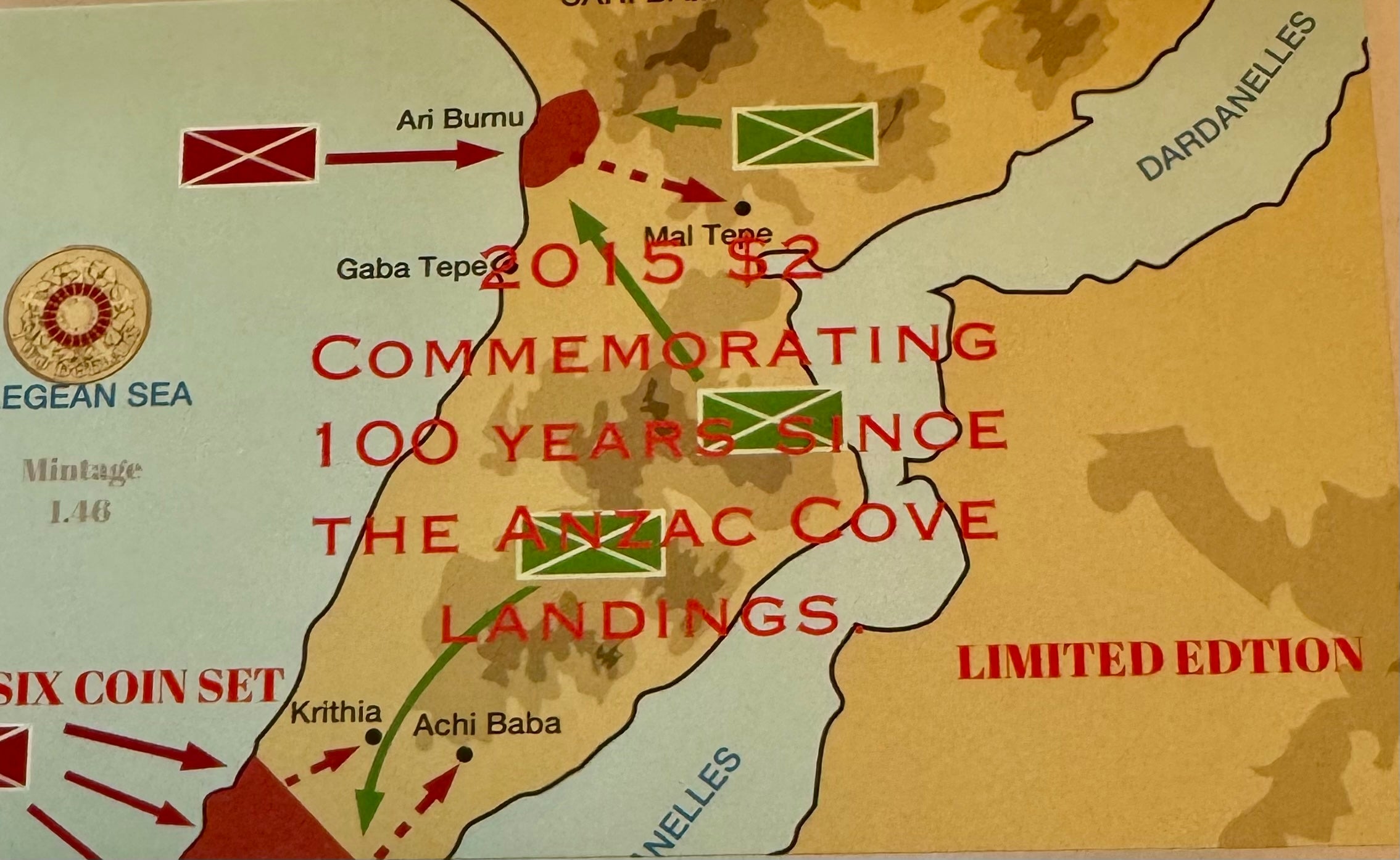 2015 $2 Commemorating 100 Years Since the Anzac Cove Landings 6 Coin UNC Set