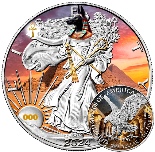 2024 Anubis Treasures of Ancient Egypt Walking Liberty 1oz Silver Coin