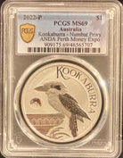 Perth Mint 2022-P 1 oz Silver PCGS MS69 Kookaburra - Numbat Privy ANDA Perth Money Expo