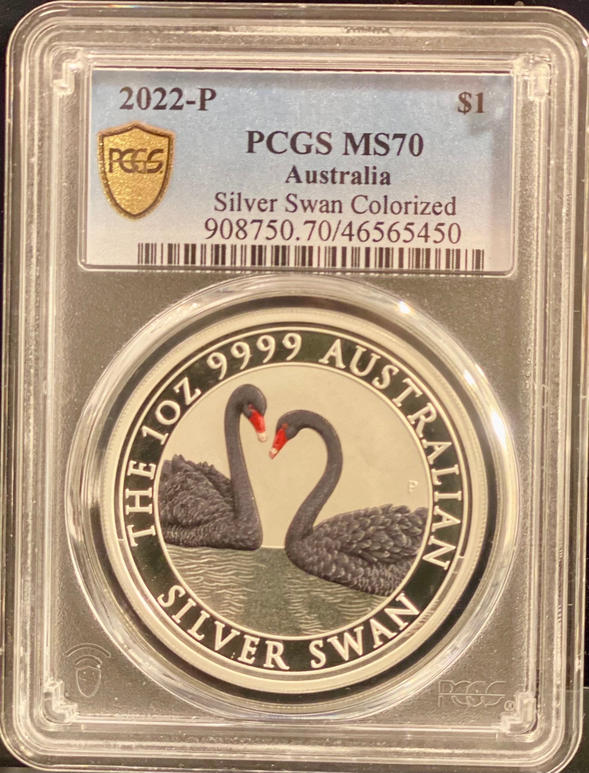 Perth Mint 2022-P 1 oz Silver PCGS MS70 Silver Swan Colorized