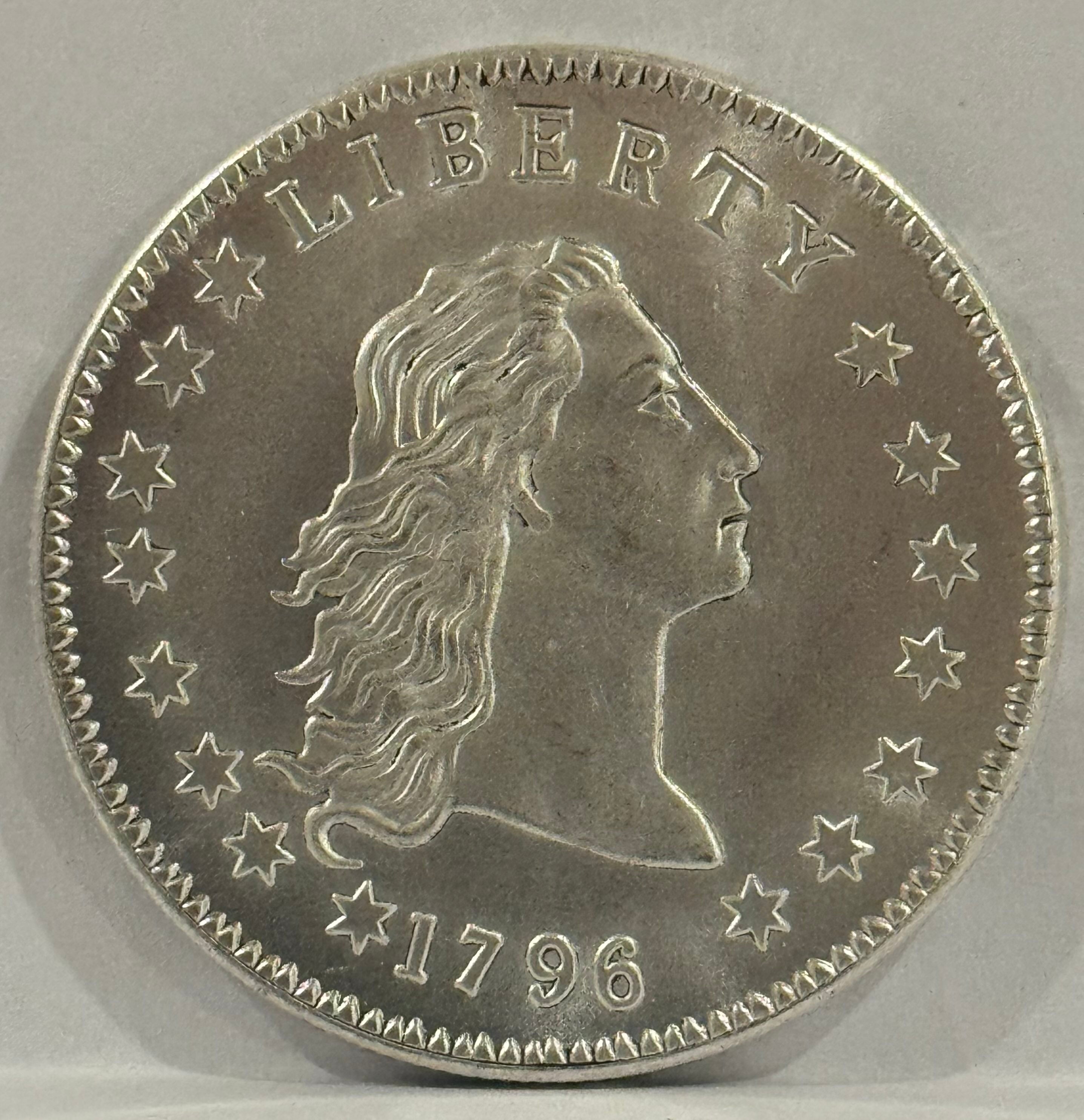 Reproduction Flowing Hair Liberty 1796 Silver Plated coin