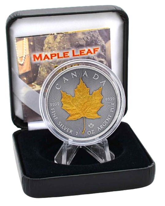 2024 $5 Maple Leaf 1 oz Antiqued Silver Gold Treasure Edition Coin