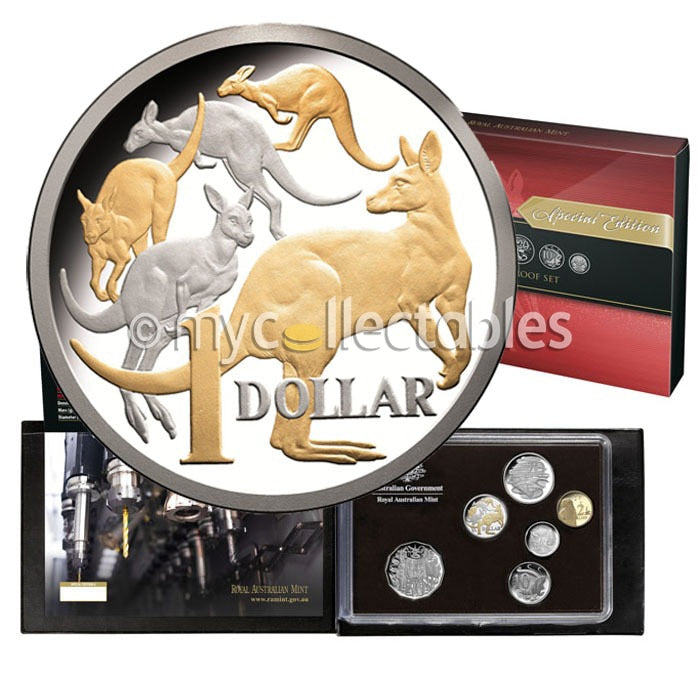 Royal Australian Mint 2014 Six Coin Proof Year Set - Selectively Gold Plated 1 Dollar Coin