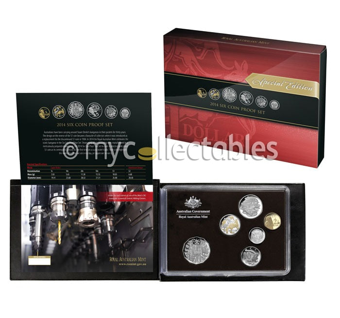 Royal Australian Mint 2014 Six Coin Proof Year Set - Selectively Gold Plated 1 Dollar Coin