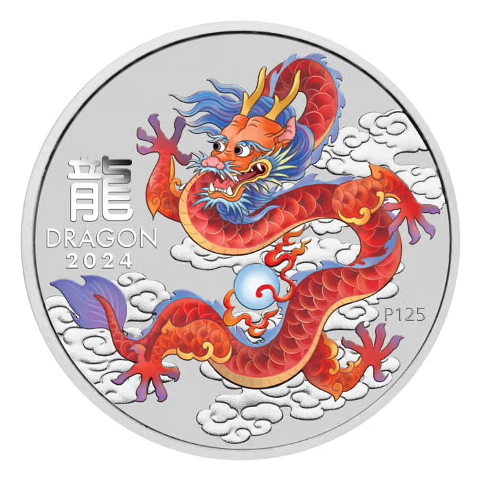 Perth Mint Lunar Series III Year of the Dragon 2024 Red Dragon 1oz Silver Coloured Bullion Coin