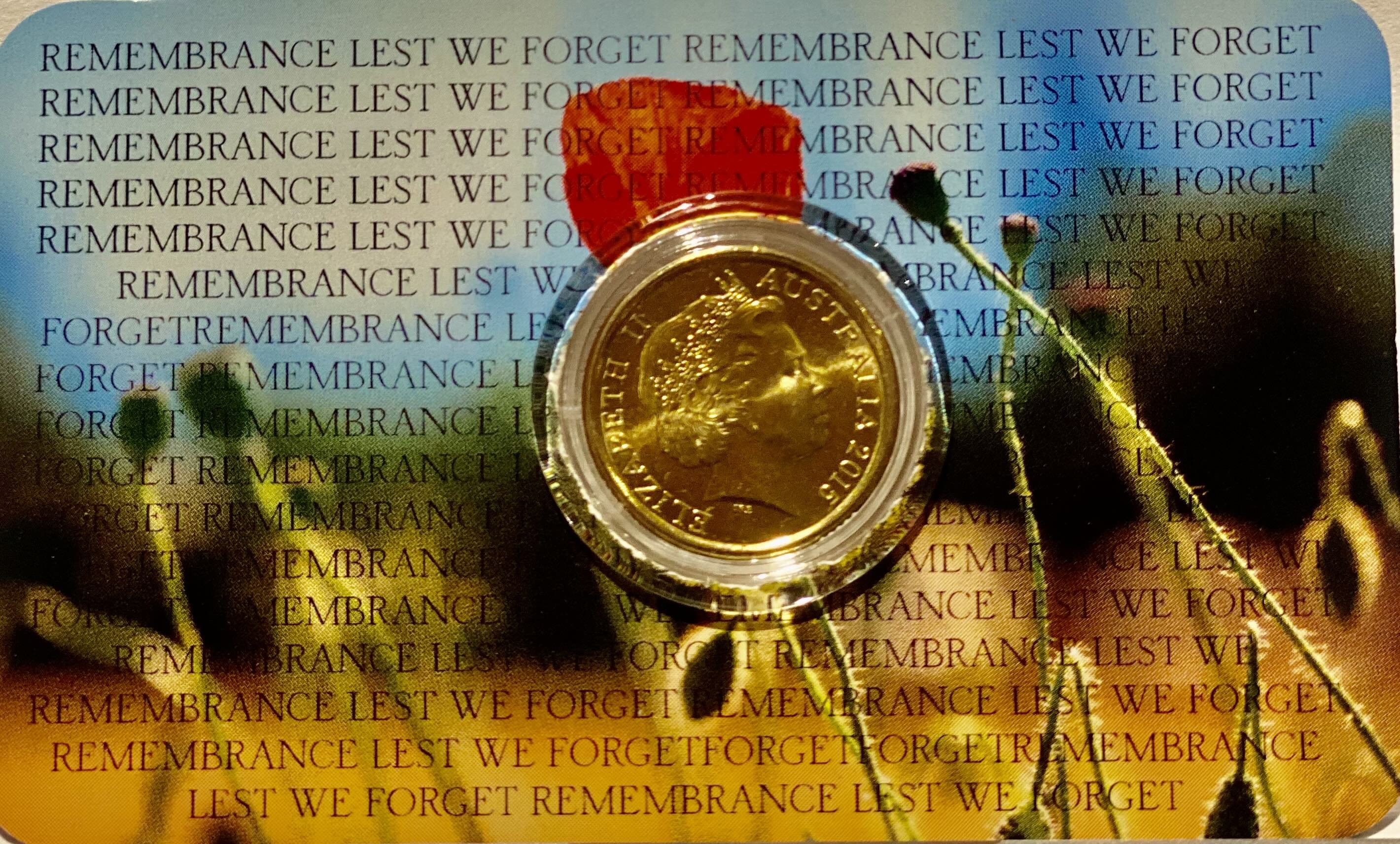 2015 Remembrance Lest We Forget $2 UNC Coin in Card