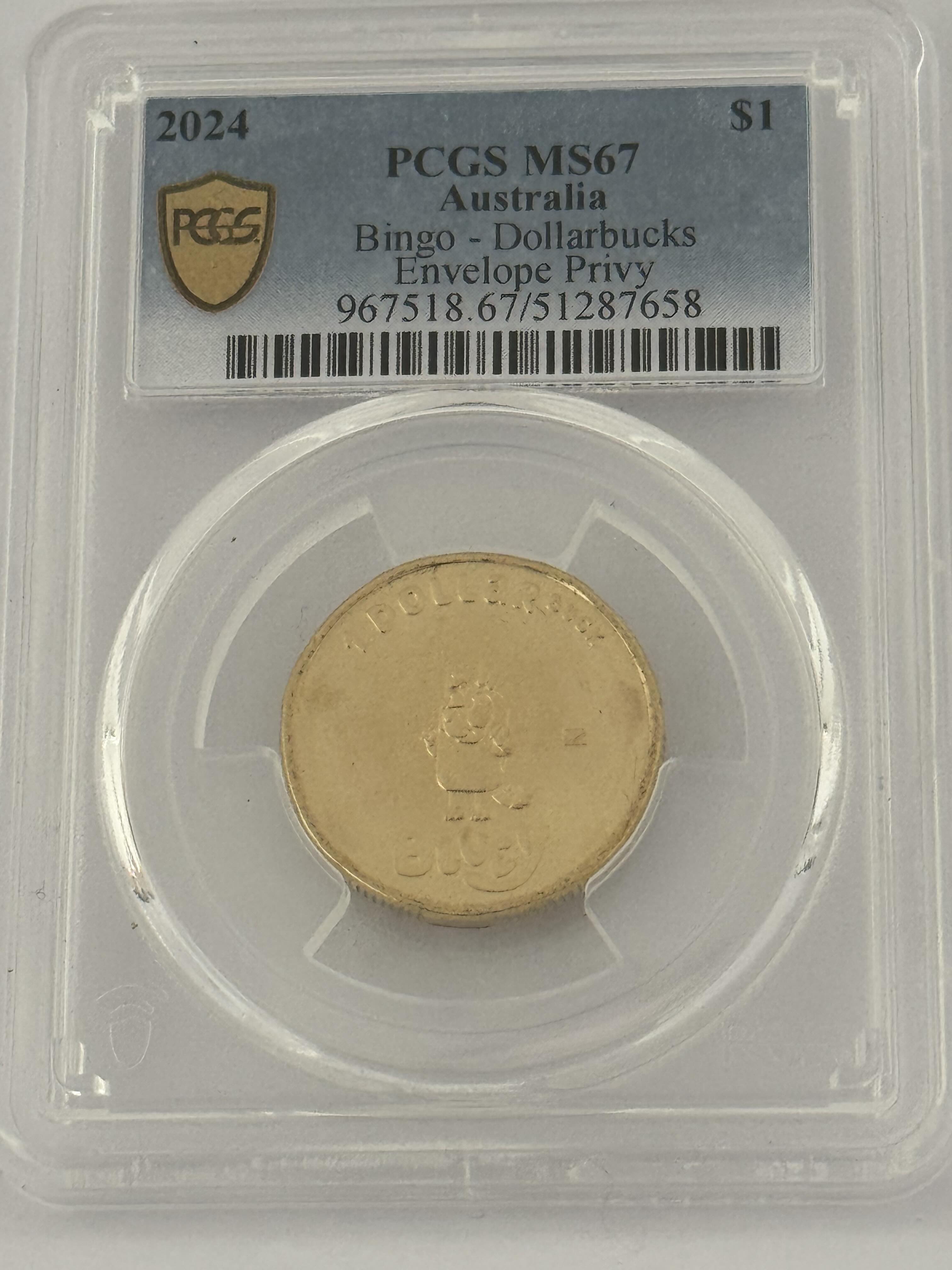 Royal Australian Mint 2024 $1 Bingo Dollarbucks Envelope Privy PCGS MS67