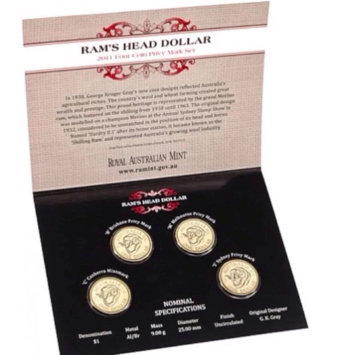 Royal Australian Mint 2011 Ram's Head Dollar Four Coin Privy Mark Set ...