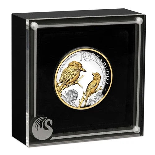 Perth Mint Australian Kookaburra 2023 2 oz Silver Proof High Relief Gilded Coin