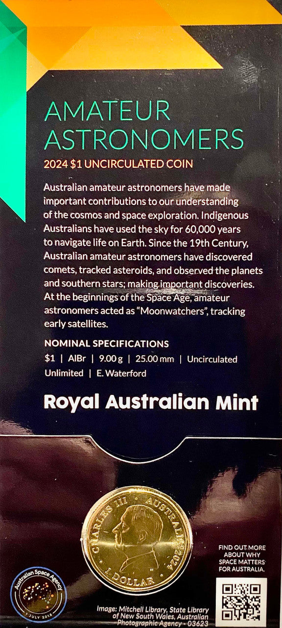 Royal Australian Mint 2024 Out of This World Australia in Space C Mintmark $1 King Charles III Counterstamp UNC Coin