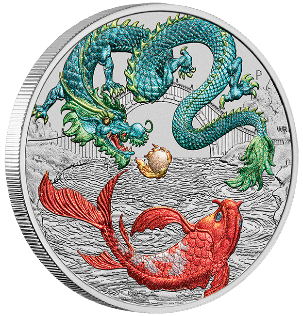 Perth Mint Chinese Myths and Legends - Green Dragon and Koi 1 oz Silver 2023 Coin