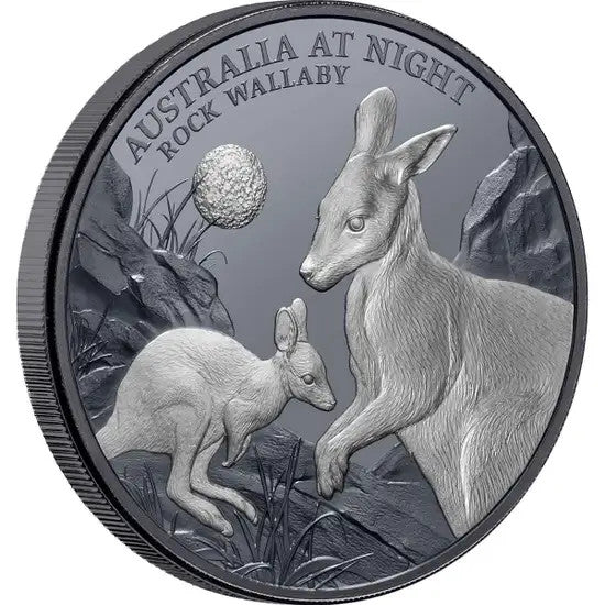 Australia at Night Rock Wallaby 2024 $1 1oz Silver Black Proof Coin