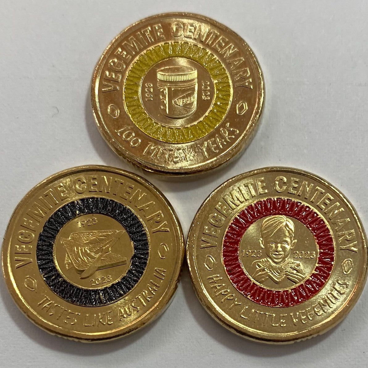 $2 Coins Set of 3 Centenary of Vegemite Yellow Black and Red 2023 UNC