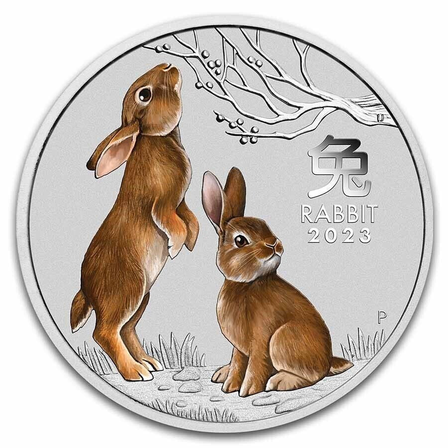 Perth Mint 2023 Year of the Rabbit 2 oz Silver Coloured Coin