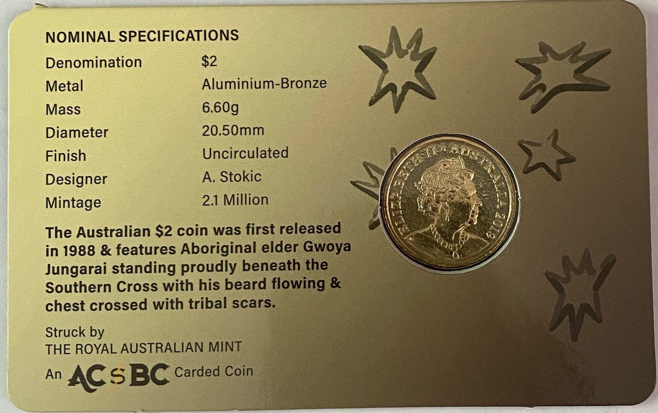 Royal Australian Mint 2019 $2 JC Elder Carded Coin UNC - TAMPER PROOF SEALED CARDED COIN