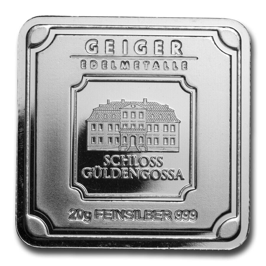 Geiger Original Schloss Guldengossa 20 gm Silver Square Minted Bar in Capsule