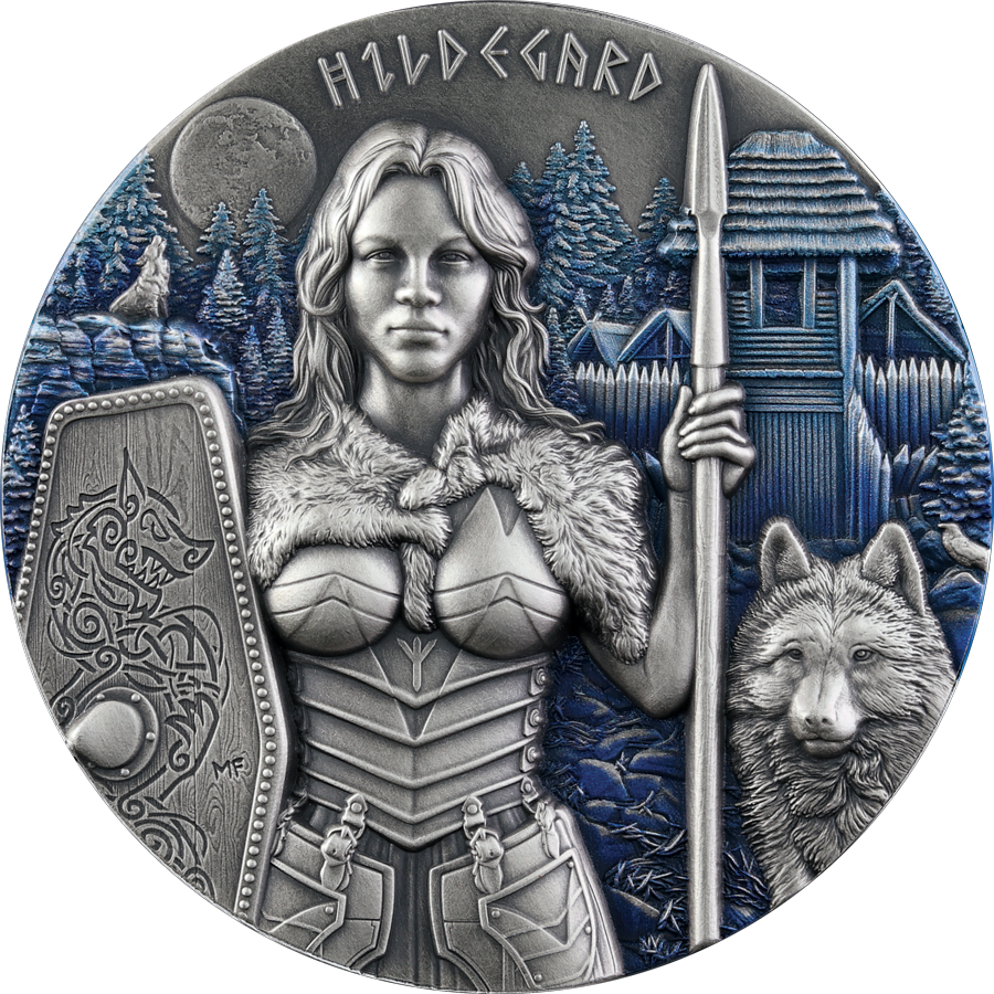 2022 Germania Mint 2oz .9999 Silver BU Ultra High Relief Coin - Valkyries: Hildegard