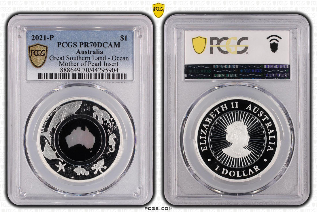 Great Southern Land 2021-P Silver $1 Mother of Pearl PCGS PR70 DCAM POP 18/0
