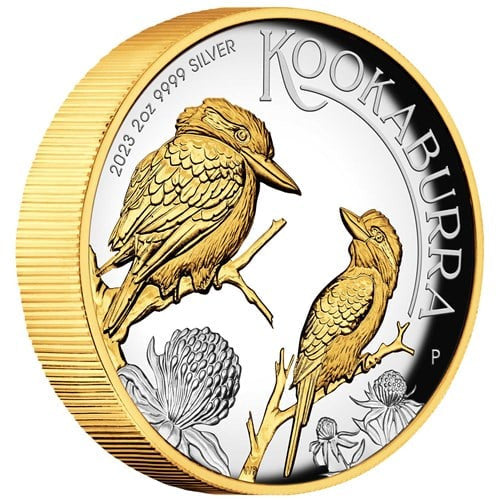 Perth Mint Australian Kookaburra 2023 2 oz Silver Proof High Relief Gilded Coin
