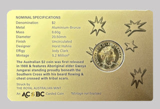 Royal Australian Mint 2022 $2 JC Elder Carded Coin UNC - TAMPER PROOF SEALED CARDED COIN