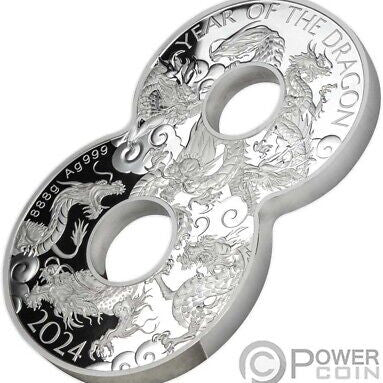 2024 Fiji Lucky 8 - Dragon 888g .999 Silver Shape Coin