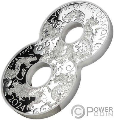 2024 Fiji Lucky 8 - Dragon 888g .999 Silver Shape Coin