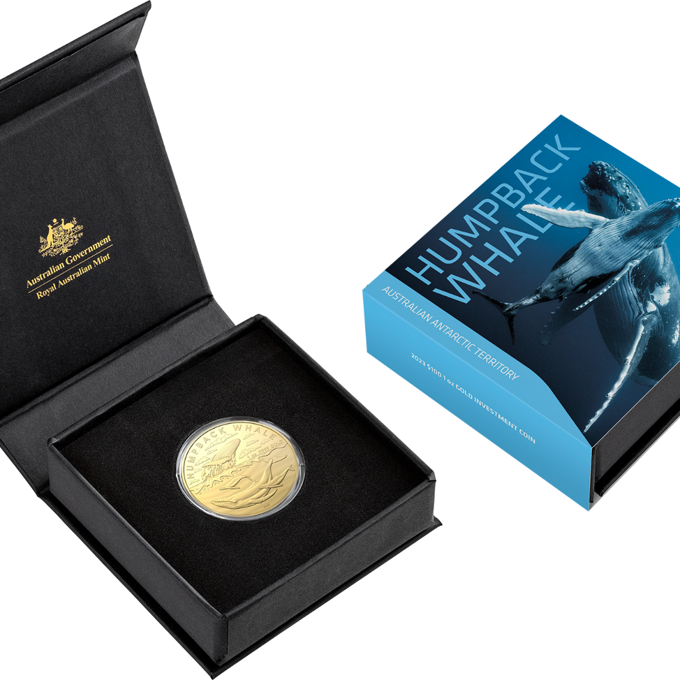 Royal Australian Mint 2023 $100 1oz Gold Coin – Australian Antarctic Territory – Humpback Whale