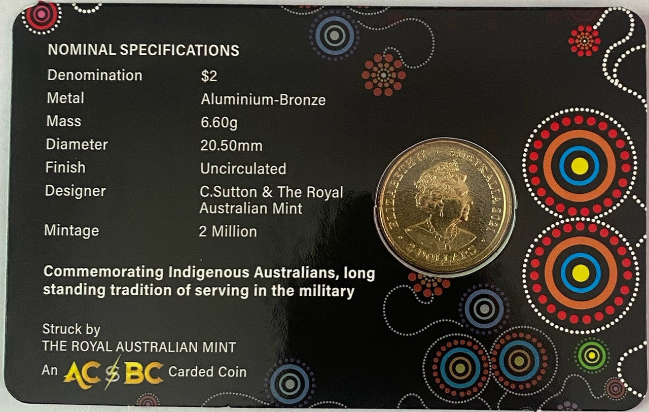 Royal Australian Mint 2021 $2 Indigenous Military Service Carded Coin - TAMPER PROOF SEALED CARDED COIN