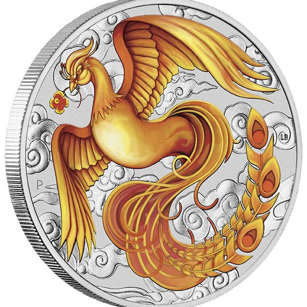 Perth Mint Chinese Myths and Legends - Phoenix 1 oz Red and Gold Coloured Silver 2022 Coin