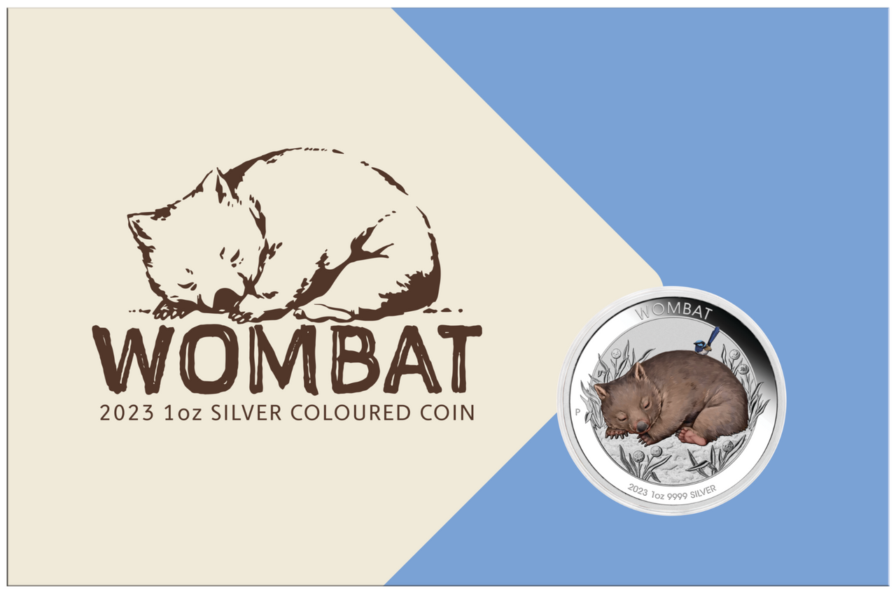 2023 Australian Wombat 1 oz 99.99% Ag Bu Coloured Coin in Card