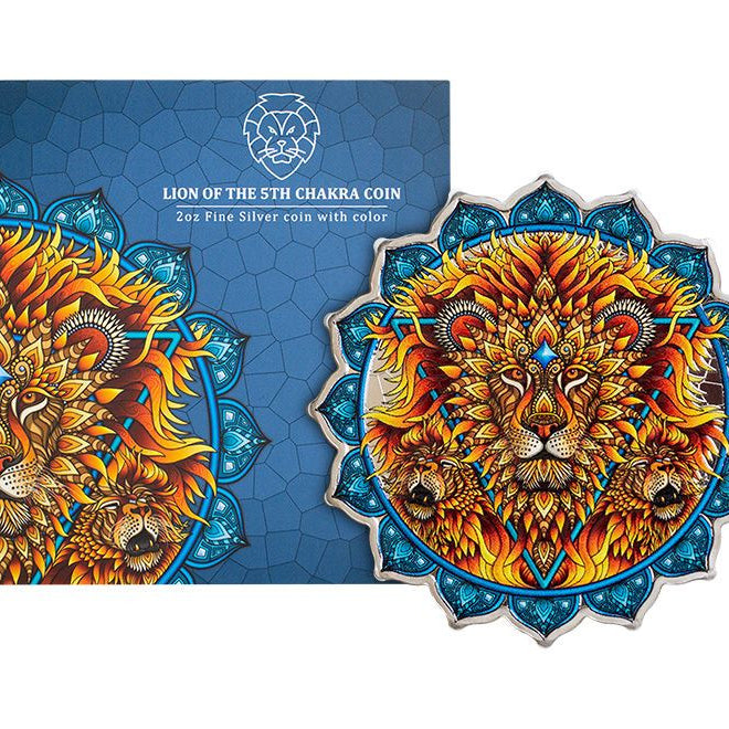 2023 Solomon Islands Lion of the Fifth Chakra 2 oz .999 Silver Coloured Coin